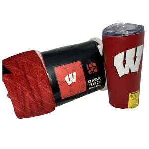 Wisconsin Badgers Licensed Fleece Throw + Logobrands Insulated Tumbler